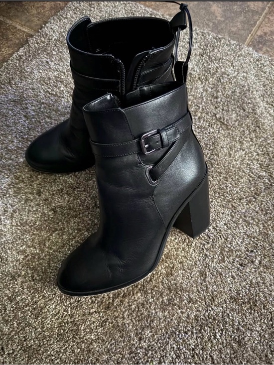 MICHAEL Michael Kors Shoes - MICHAEL Michael Kors Black Leather Block Heel Ankle Boots with Buckle